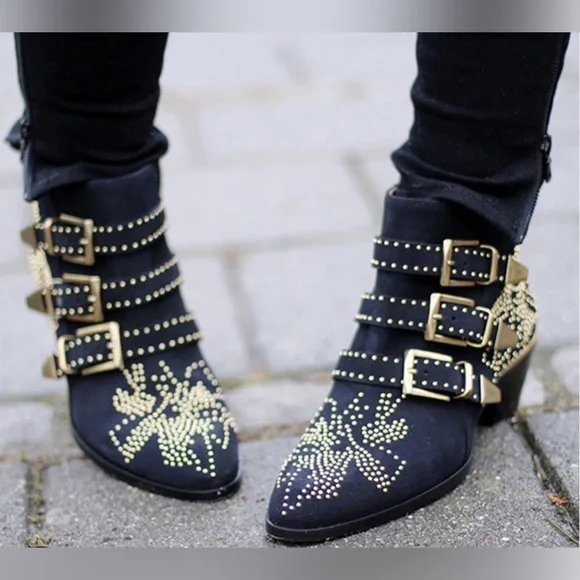 Chloe Susanna Navy Suede Booties - Picture 1 of 8